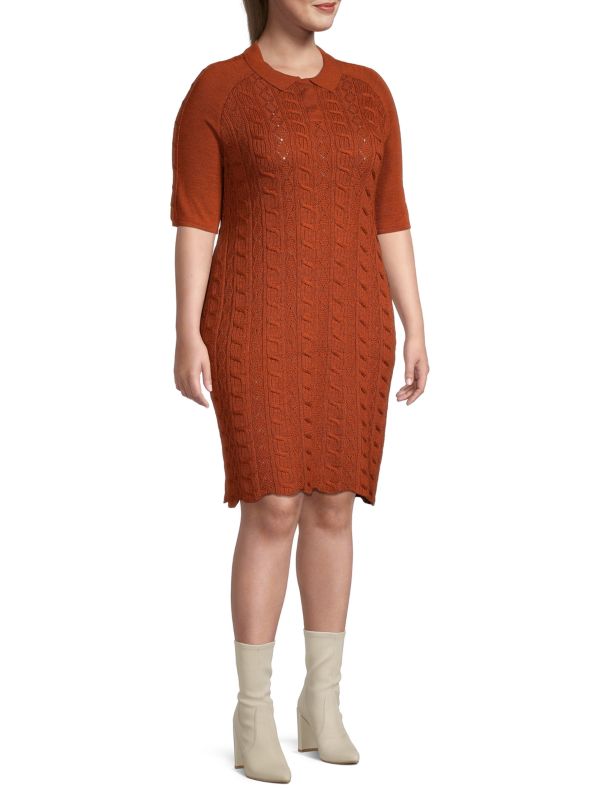 Victor Glemaud Plus Cable-Knit Wool Sweater Dress